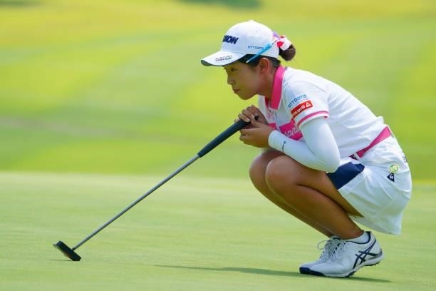 Nana Suganuma of Japan lines up a putt on the 1st green during the second round of Rakuten Super Ladies at Tokyu Grand Oak Golf Club on July 30, 2021...