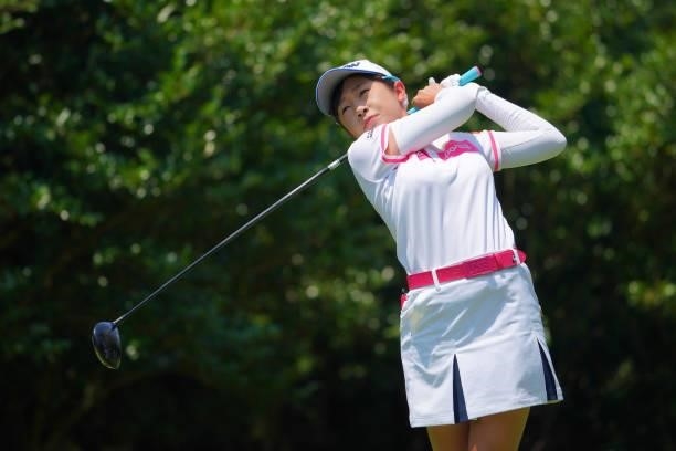 Nana Suganuma of Japan hits her tee shot on the 2nd hole during the second round of Rakuten Super Ladies at Tokyu Grand Oak Golf Club on July 30,...
