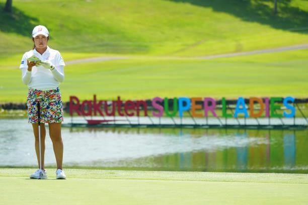 Mone Inami of Japan is seen on the 9th green during the second round of Rakuten Super Ladies at Tokyu Grand Oak Golf Club on July 30, 2021 in Kato,...