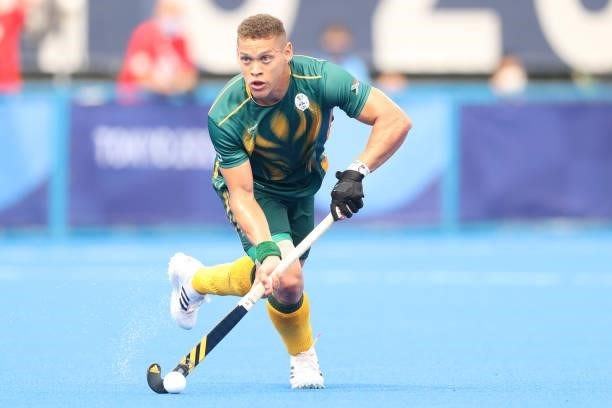 Keenan Craig Horne of Team South Africa controls the ball during the Men's Preliminary Pool A match between Canada and South Africa on day seven of...