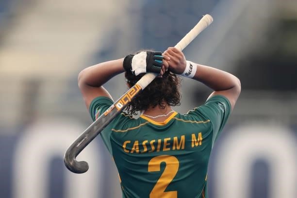 Mustaphaa Cassiem of Team South Africa reacts to a play during the Men's Preliminary Pool A match between Canada and South Africa on day seven of the...