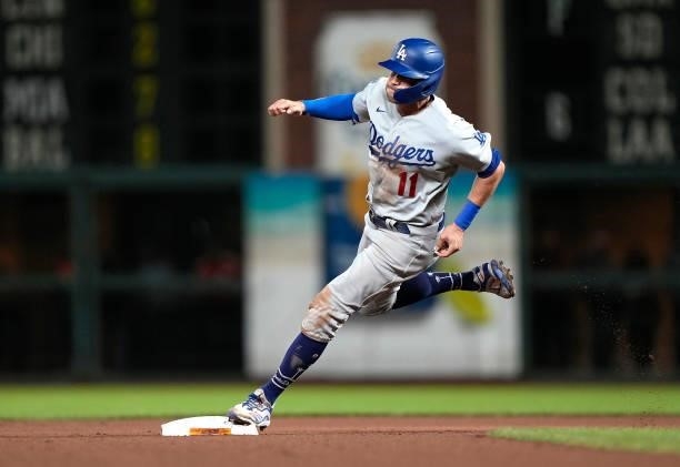 Pollock of the Los Angeles Dodgers runs the bases against the San Francisco Giants in the top of the seventh inning at Oracle Park on July 28, 2021...