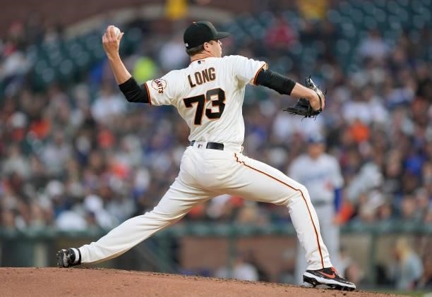 Sammy Long of the San Francisco Giants pitches against the Los Angeles Dodgers in the top of he fifth inning at Oracle Park on July 28, 2021 in San...