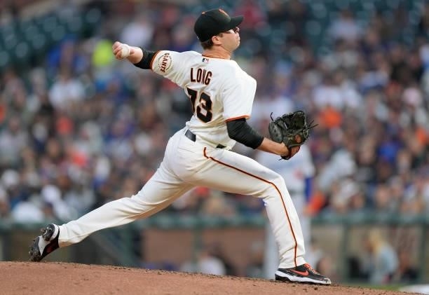 Sammy Long of the San Francisco Giants pitches against the Los Angeles Dodgers in the top of he fifth inning at Oracle Park on July 28, 2021 in San...