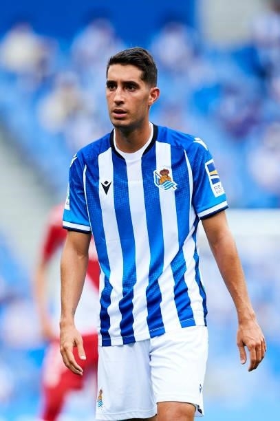 Roberto Lopez Alcaide of Real Sociedad reacts during the Friendly Match between Real Sociedad and As Monaco at Reale Arena on July 28, 2021 in San...