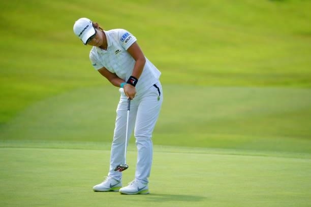 Lala Anai of Japan attempts a putt on the 7th green during the second round of Rakuten Super Ladies at Tokyu Grand Oak Golf Club on July 30, 2021 in...