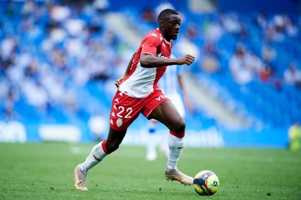 Youssouf Fofana of AS Monaco in action during the Friendly Match between Real Sociedad and As Monaco at Reale Arena on July 28, 2021 in San...