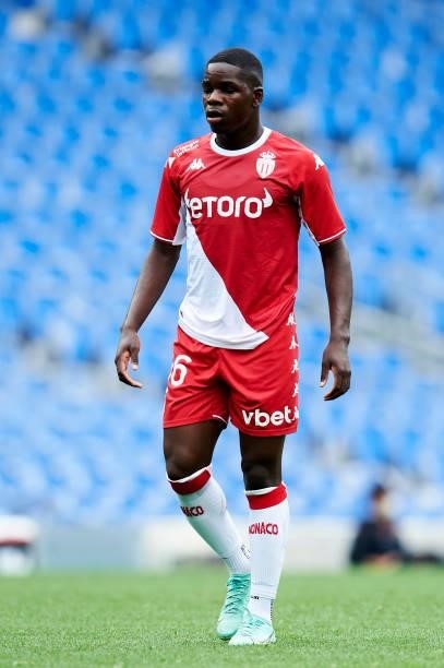 Eliot Matazo of AS Monaco reacts during the Friendly Match between Real Sociedad and As Monaco at Reale Arena on July 28, 2021 in San Sebastian,...
