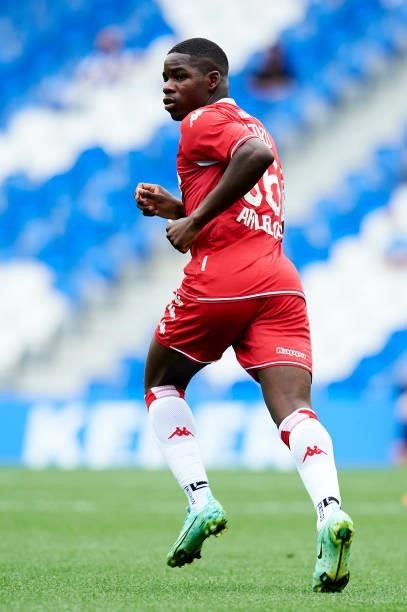 Eliot Matazo of AS Monaco in action during the Friendly Match between Real Sociedad and As Monaco at Reale Arena on July 28, 2021 in San Sebastian,...