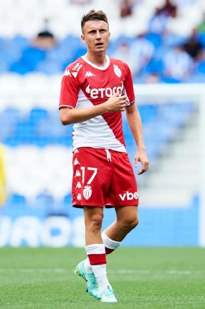 Aleksandr Golovin of AS Monaco reacts during the Friendly Match between Real Sociedad and As Monaco at Reale Arena on July 28, 2021 in San Sebastian,...