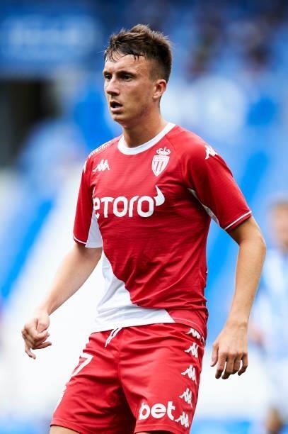 Aleksandr Golovin of AS Monaco reacts during the Friendly Match between Real Sociedad and As Monaco at Reale Arena on July 28, 2021 in San Sebastian,...