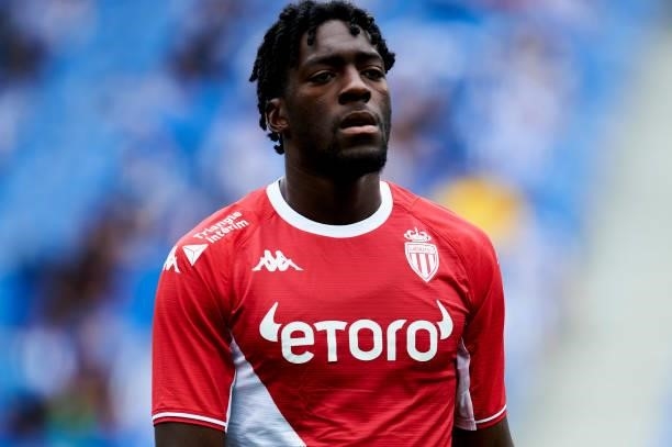 Axel Disasi of AS Monaco reacts during the Friendly Match between Real Sociedad and As Monaco at Reale Arena on July 28, 2021 in San Sebastian, Spain.