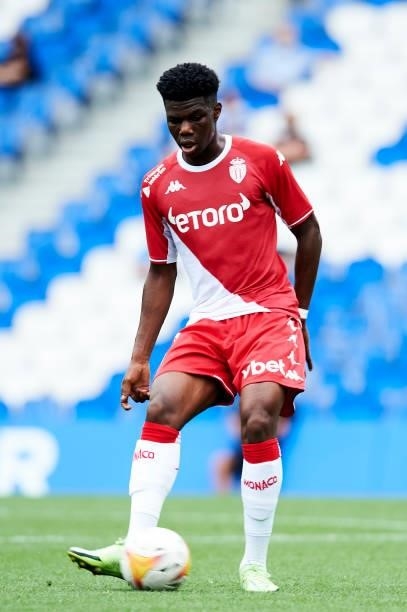 Aurelien Tchouameni of AS Monaco in action during the Friendly Match between Real Sociedad and As Monaco at Reale Arena on July 28, 2021 in San...