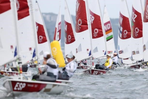 Anne-Marie Rindom of Team Denmark competes in the Women's Laser Radial class on day seven of the Tokyo 2020 Olympic Games at Enoshima Yacht Harbour...