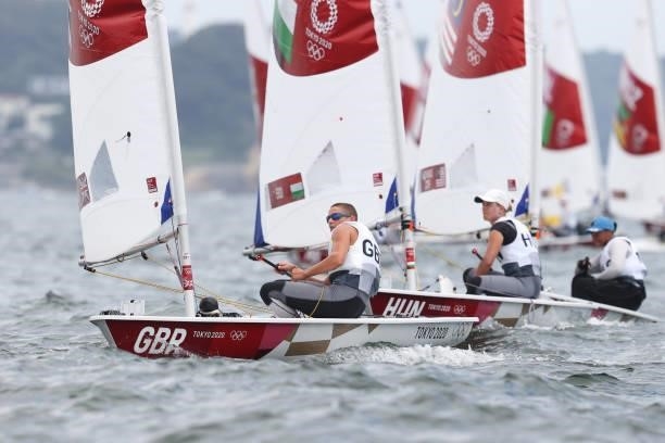 Alison Young of Team Great Britain competes in the Women's Laser Radial class on day seven of the Tokyo 2020 Olympic Games at Enoshima Yacht Harbour...