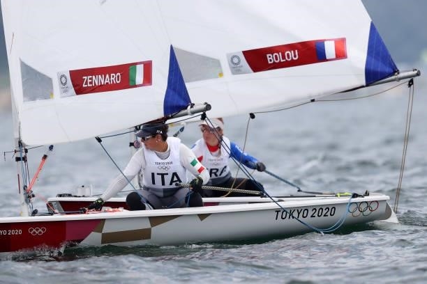Silvia Zennaro of Team Italy competes in the Women's Laser Radial class on day seven of the Tokyo 2020 Olympic Games at Enoshima Yacht Harbour on...
