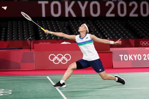 Tai Tzu-ying of Team Chinese Taipei competes against Ratchanok Intanon of Team Thailand during a Women's Singles Quarterfinal match on day seven of...
