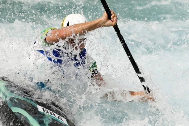 Pedro Goncalves of Team Brazil competes during the Men's Kayak Slalom Semi-final on day seven of the Tokyo 2020 Olympic Games at Kasai Canoe Slalom...