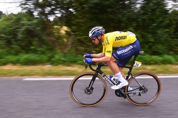 Álvaro José Hodeg Chagui of Colombia and Team Deceuninck - Quick-Step Yellow Leader Jersey during the 33rd Tour de l'Ain 2021, Stage 2 a 136km stage...