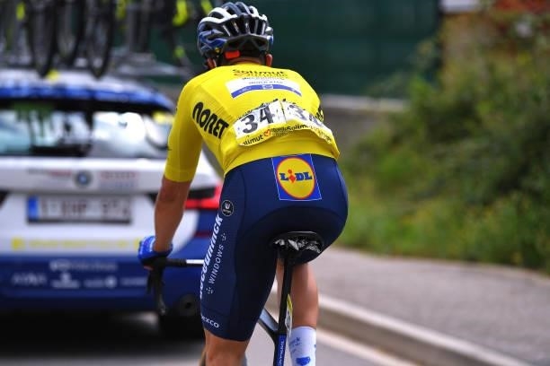 Detail view of Álvaro José Hodeg Chagui of Colombia and Team Deceuninck - Quick-Step Yellow Leader Jersey during the 33rd Tour de l'Ain 2021, Stage 2...