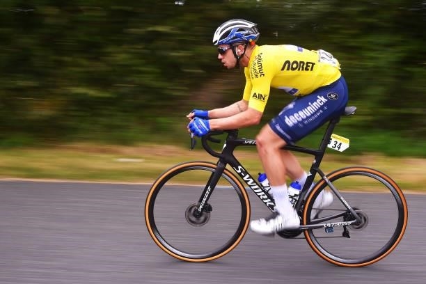Álvaro José Hodeg Chagui of Colombia and Team Deceuninck - Quick-Step Yellow Leader Jersey during the 33rd Tour de l'Ain 2021, Stage 2 a 136km stage...