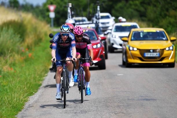 Otto Vergaerde of Belgium and Team Alpecin-Fenix & Dylan Kowalski of France and Team Xelliss - Roubaix Lille Metropole in the Breakaway during the...