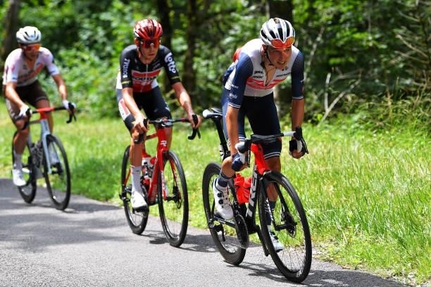 Niklas Eg of Denmark and Team Trek - Segafredo attacks during the 33rd Tour de l'Ain 2021, Stage 2 a 136km stage from Lagnieu to Saint-Vulbas /...