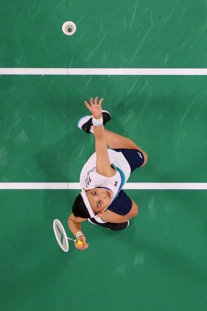 Tai Tzu-ying of Team Chinese Taipei competes against Ratchanok Intanon of Team Thailand during a Women's Singles Quarterfinal match on day seven of...