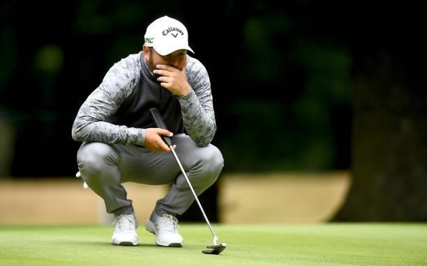 Jordan Smith of England fishing off on the 9th green during Day Two of The ISPS HANDA World Invitational at Galgorm Spa & Golf Resort on July 30,...