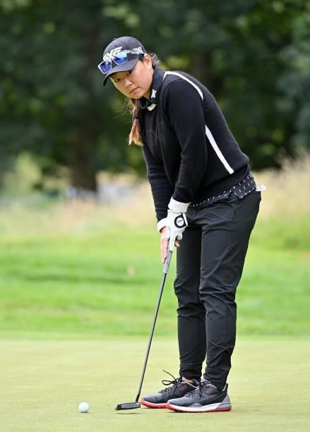 Mina Harigae of the USA on the 9th green during Day Two of The ISPS HANDA World Invitational at Galgorm Spa & Golf Resort on July 30, 2021 in...