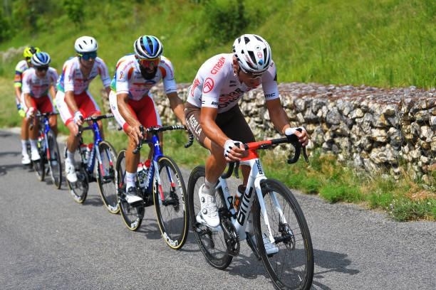 Nans Peters of France and AG2R Citröen Team leads The Peloton during the 33rd Tour de l'Ain 2021, Stage 2 a 136km stage from Lagnieu to Saint-Vulbas...