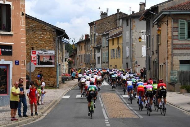 The Peloton passing through Ambronay Village during the 33rd Tour de l'Ain 2021, Stage 2 a 136km stage from Lagnieu to Saint-Vulbas / @tourdelain /...