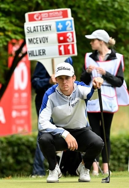 Daniel Hillier of New Zealand lines up a putt during Day Two of The ISPS HANDA World Invitational at Galgorm Spa & Golf Resort on July 30, 2021 in...