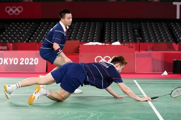 Aaron Chia and Soh Wooi Yik of Team Malaysia compete against Li Jun Hui and Liu Yu Chen of Team China during a Men’s Doubles Semi-final match on day...