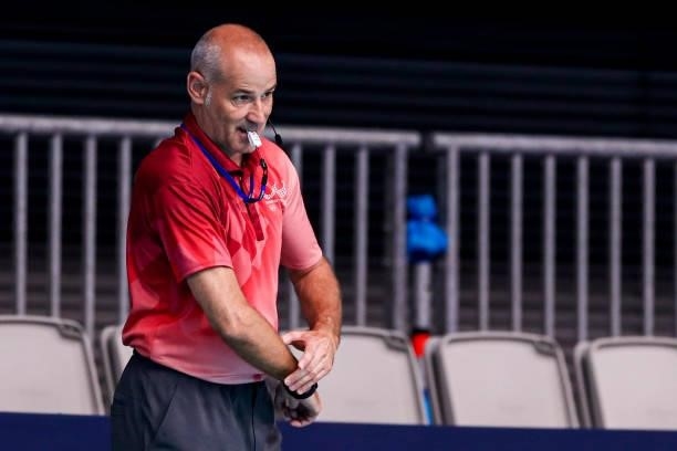 Referee Xevi Buch during the Tokyo 2020 Olympic Waterpolo Tournament Men match between Team United States and Team Italy at Tatsumi Waterpolo Centre...