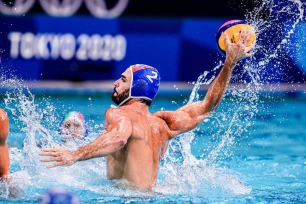 Francesco di Fulvio of Italy during the Tokyo 2020 Olympic Waterpolo Tournament Men match between Team United States and Team Italy at Tatsumi...