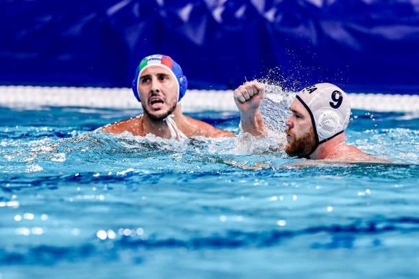 Alex Bowen of United States during the Tokyo 2020 Olympic Waterpolo Tournament Men match between Team United States and Team Italy at Tatsumi...