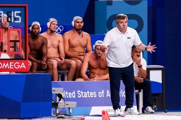 Head Coach Dejan Udovicic of United States during the Tokyo 2020 Olympic Waterpolo Tournament Men match between Team United States and Team Italy at...