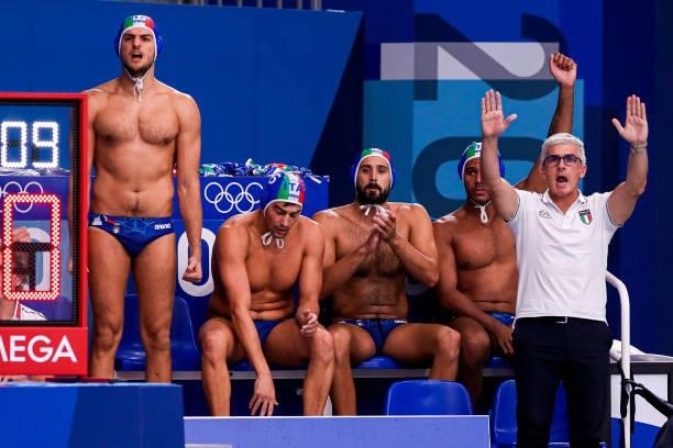 Team Italy, Amedeo Pomilio of Italy during the Tokyo 2020 Olympic Waterpolo Tournament Men match between Team United States and Team Italy at Tatsumi...