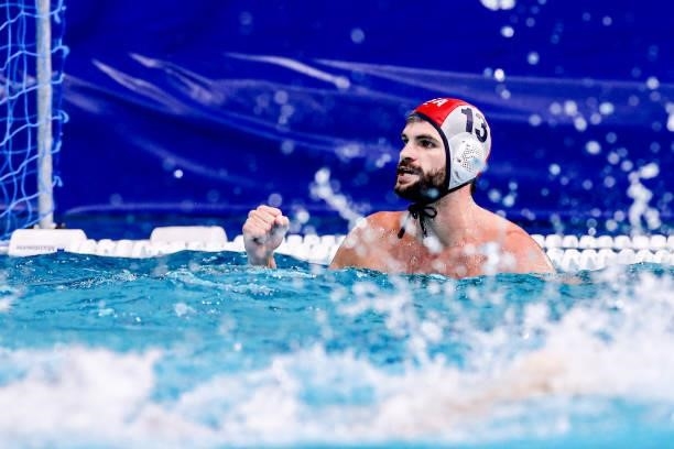 Drew Holland of United States during the Tokyo 2020 Olympic Waterpolo Tournament Men match between Team United States and Team Italy at Tatsumi...