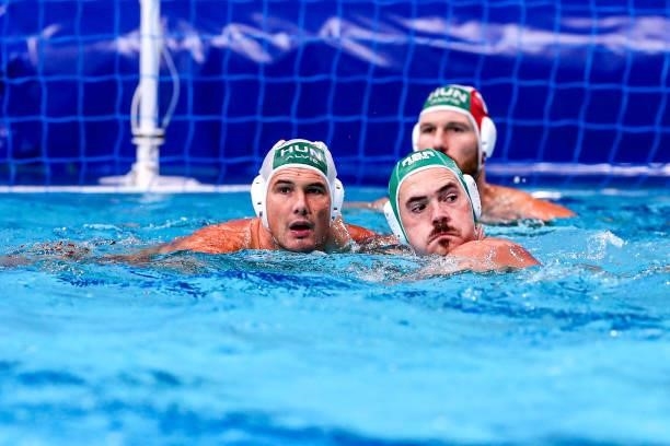 Ignardus Badenhorst of South Africa, Norbert Hosnyanszky of Hungary during the Tokyo 2020 Olympic Waterpolo Tournament Men match between Team Hungary...