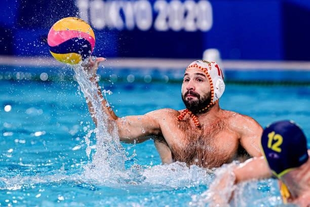 Felipe Perrone of Spain during the Tokyo 2020 Olympic Waterpolo Tournament Men match between Team Spain and Team Kazakhstan at Tatsumi Waterpolo...