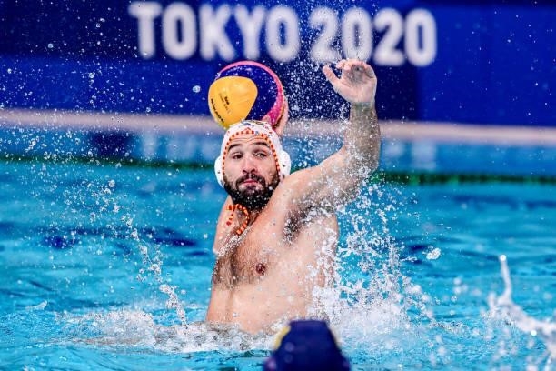 Felipe Perrone of Spain during the Tokyo 2020 Olympic Waterpolo Tournament Men match between Team Spain and Team Kazakhstan at Tatsumi Waterpolo...