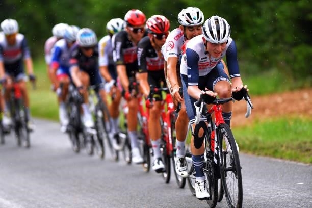 Jensen Mattias Skjelmose of Denmark and Team Trek - Segafredo leads The Peloton in final kilometres during the 33rd Tour de l'Ain 2021, Stage 2 a...