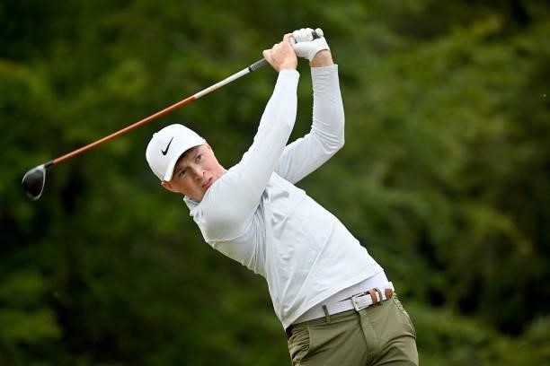 Mark Power of Ireland on the first tee during Day Two of The ISPS HANDA World Invitational at Galgorm Spa & Golf Resort on July 30, 2021 in...