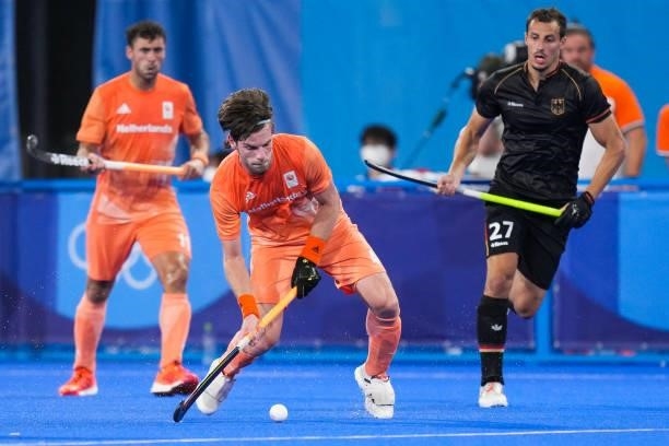 Lars Balk of the Netherlands competing on Men's Pool B during the Tokyo 2020 Olympic Games at the Oi Hockey Stadium on July 30, 2021 in Tokyo, Japan