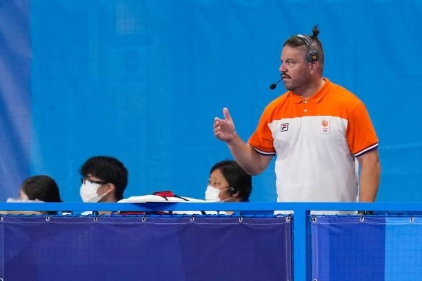 Coach Max Caldas of the Netherlands competing on Men's Pool B during the Tokyo 2020 Olympic Games at the Oi Hockey Stadium on July 30, 2021 in Tokyo,...