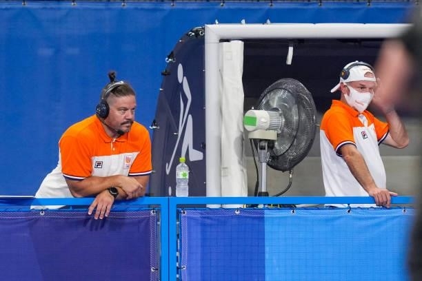 Coach Max Caldas of the Netherlands competing on Men's Pool B during the Tokyo 2020 Olympic Games at the Oi Hockey Stadium on July 30, 2021 in Tokyo,...