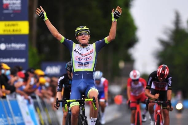 Georg Zimmermann of Germany and Team Intermarché - Wanty - Gobert Matériaux celebrates at finish line as stage winner during the 33rd Tour de l'Ain...