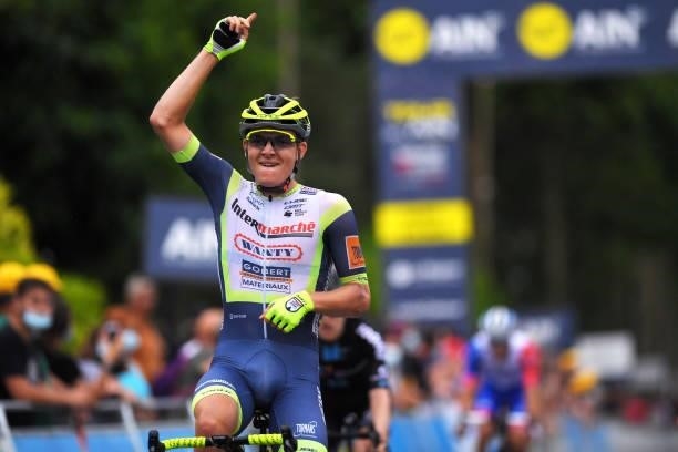 Georg Zimmermann of Germany and Team Intermarché - Wanty - Gobert Matériaux celebrates at finish line as stage winner during the 33rd Tour de l'Ain...